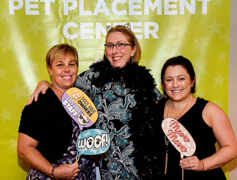 Stephanie Ladue, SCRATCH, Ali Dudek, PPC board member, and Jen Fisher, SCRATCH, attend Pet Placement Center's Tails at Twilight fundraiser on Thursday, Nov. 10, 2022 at Restoration Southside. / Photo by Angela Foster