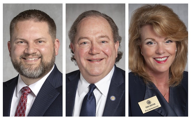 From left, state Sen.-elect Jim Dotson, R-Bentonville; state Rep. David Whitaker, D-Fayetteville; and state Rep. Robin Lundstrum, R-Elm Springs, are shown in these undated file photos.