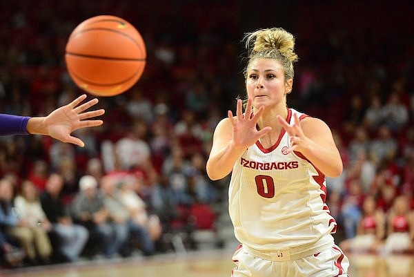 Arkansas' Saylor Poffenbarger is shown during a game against LSU on Thursday, Dec. 29, 2022, in Fayetteville.