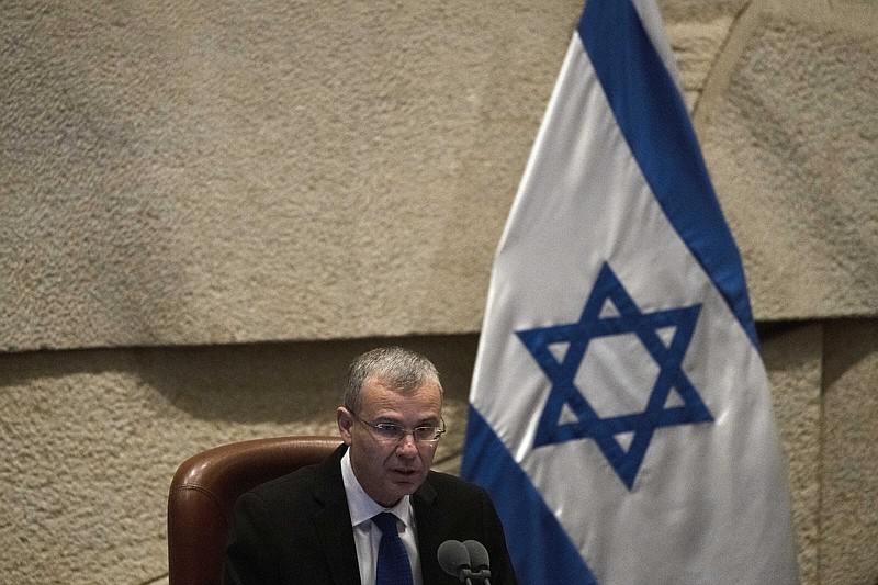 Yariv Levin speaks to lawmakers in Israel’s parliament Tuesday in Jerusalem.
(AP/ Maya Alleruzzo)