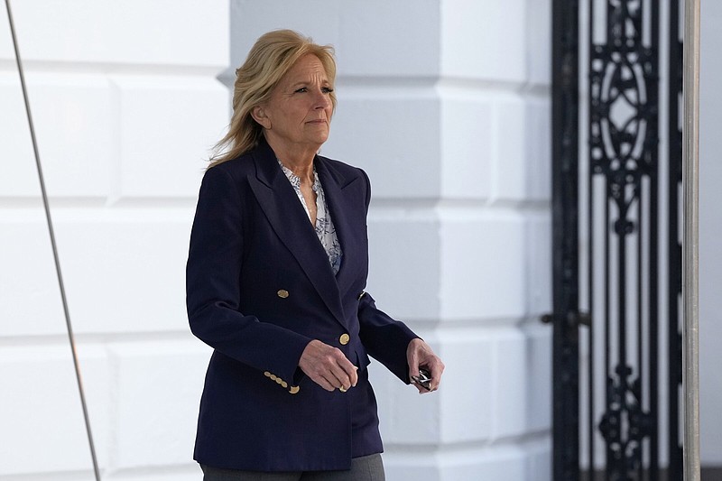 First lady Jill Biden walks out of the White House in Washington, Wednesday, as she and President Joe Biden prepare to board Marine One for Walter Reed National Military Medical Center.
(AP/Susan Walsh)