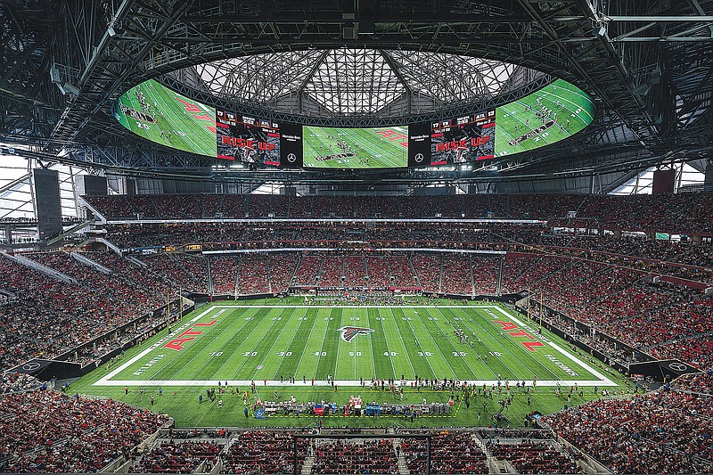 A general view of Mercedes-Benz Stadium during last Sunday’s game between the Falcons and Buccaneers in Atlanta. (Associated Press)