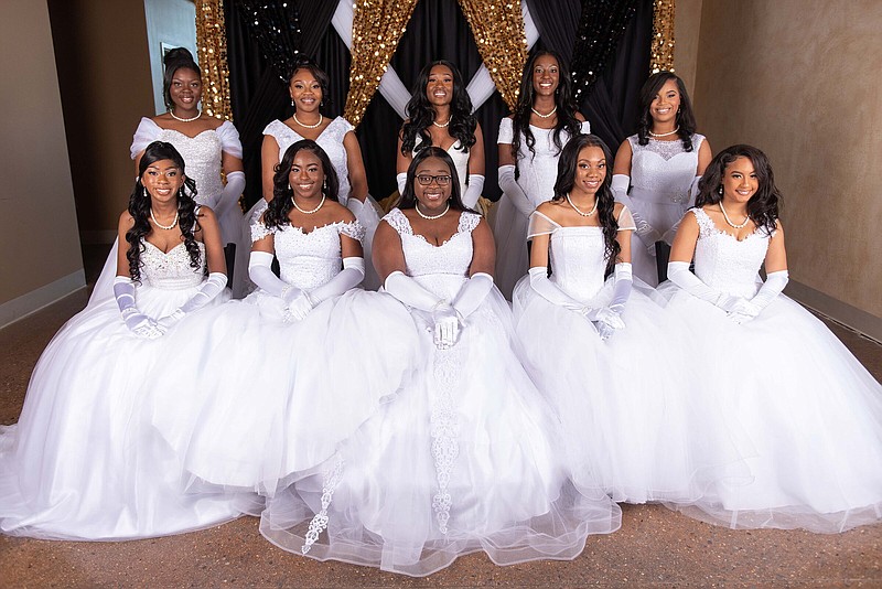 (Front row) Jalaya Alexander, Mikiya Smith, Ma'Kailah Palmer, Tamara Tyler and Layla Ridout with (back row) Kiya Brown, TaMya Hulum, Sabian Murry, Jayla Knight and Angelece Curry were presented at the 72nd annual Debutante Ball, Dec. 17, 2022, at The Venue at Westwind. The event was presented by the Central Arkansas Sphinx Foundation and Pi Lambda Chapter of Alpha Phi Alpha Fraternity Inc..(Special to the Democrat-Gazette)