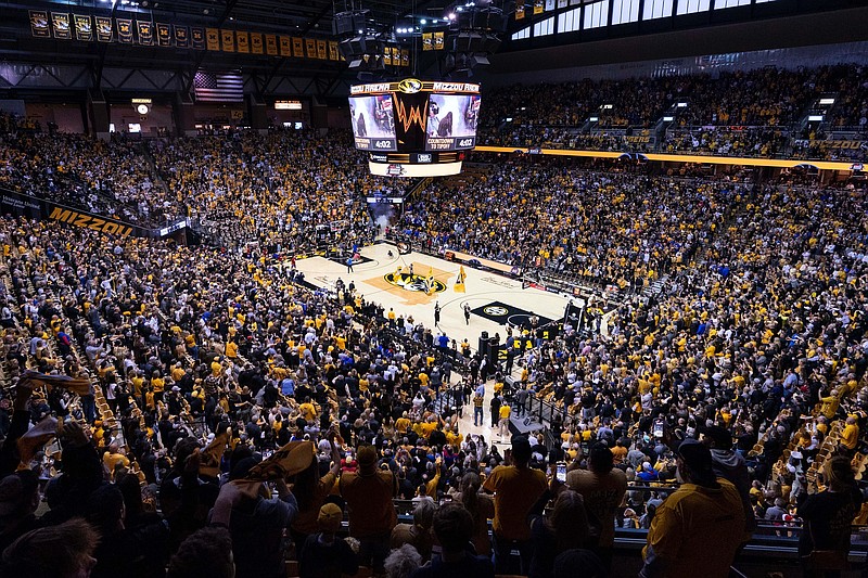 Mizzou Arena is shown before the start of Missouri's game against Kansas on Saturday, Dec. 10, 2022, in Columbia, Mo. (AP Photo/L.G. Patterson)