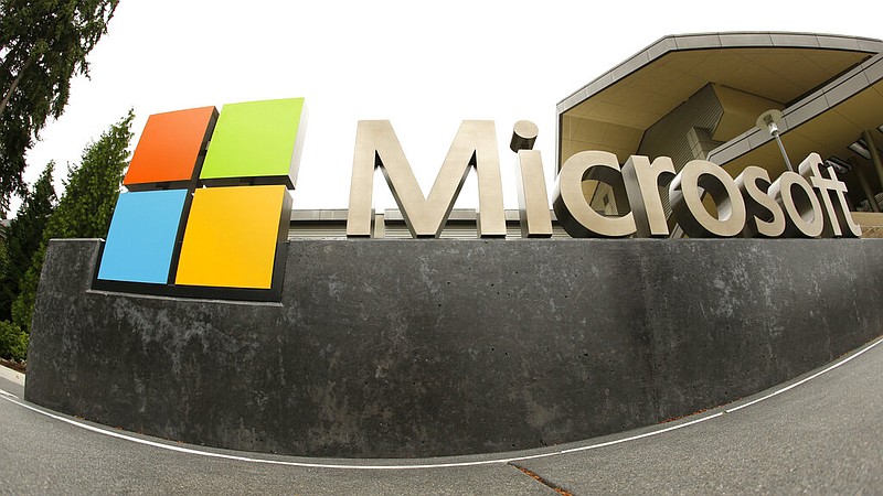 FILE - This July 3, 2014, file photo, shows the Microsoft Corp. logo outside the Microsoft Visitor Center in Redmond, Wash. (AP Ted S. Warren, File)