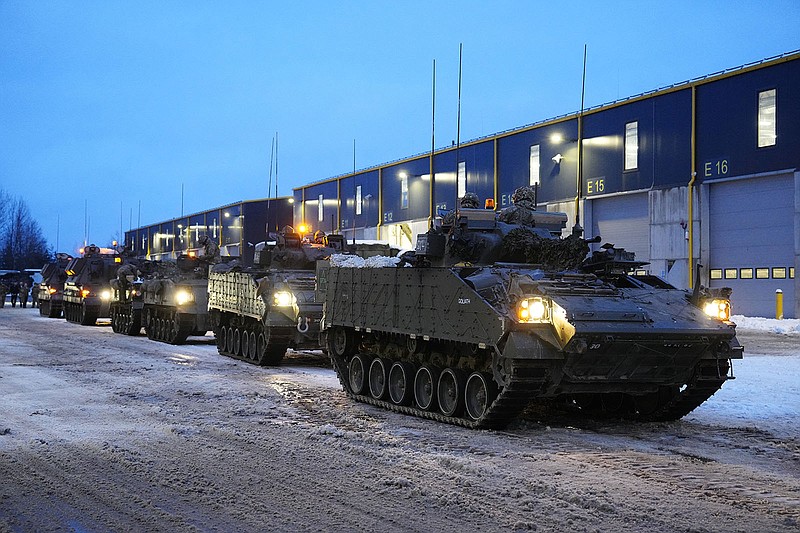 British armored vehicles prepare to move out Thursday at the Tapa Military Camp in Estonia. Britain plans to send armored vehicles, tanks, artillery batteries, ammunition and 600 Brimstone missiles to Ukraine. As Ukraine continues to seek Western heavy weaponry, Germany faced mounting pressure to supply battle tanks.
(AP/Pavel Golovkin)