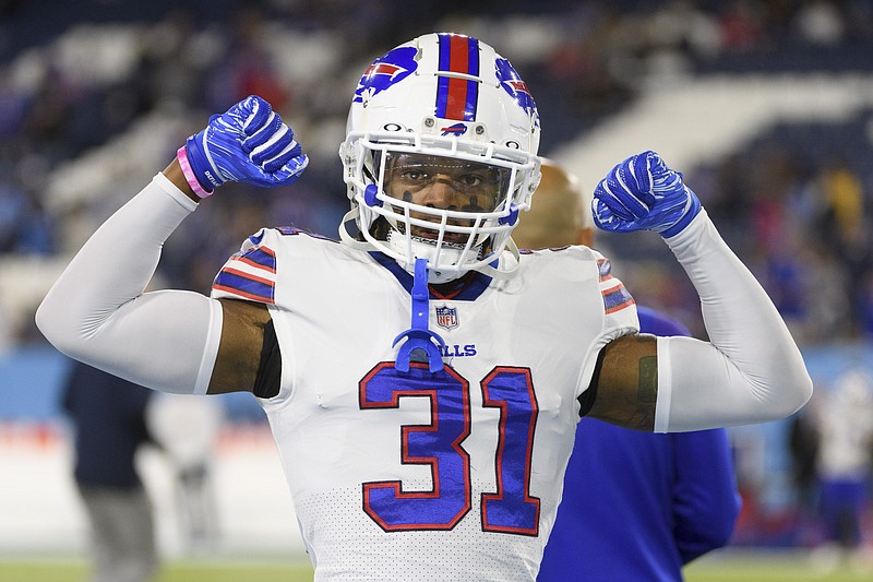 AP photo by John Amis / Buffalo Bills safety Damar Hamlin is shown before a game against the host Tennessee Titans on Oct. 18, 2021.