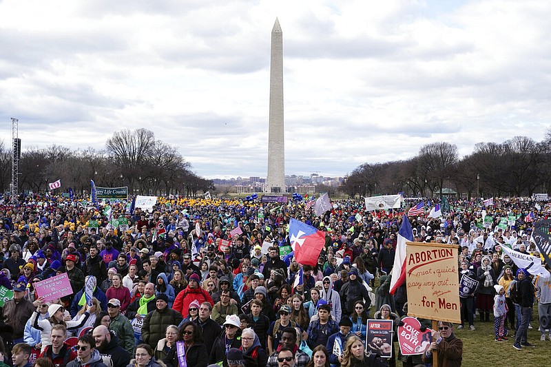 People participate in the March for Life rally in front of the Washington Monument, Friday, Jan. 20, 2023, in Washington. (AP/Patrick Semansky)