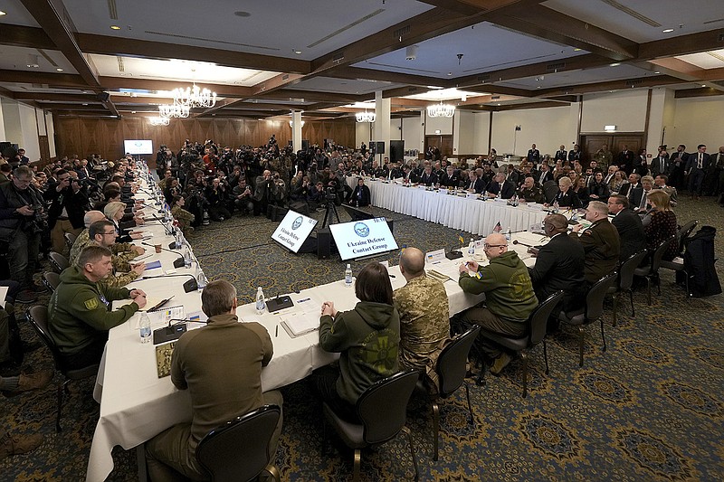 More than 50 defense leaders gather Friday at Ramstein Air Base in Germany, trying to reach consensus on military aid to Ukraine. Ukrainian President Volodymyr Zelenskyy made an impassioned video plea for tanks and other heavy weapons.
(AP/Michael Probst)