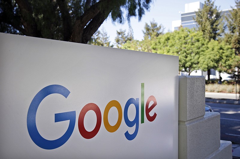 FILE - In this Oct. 20, 2015 file photo is signage outside Google headquarters in Mountain View, Calif.(AP Photo/Marcio Jose Sanchez, File)