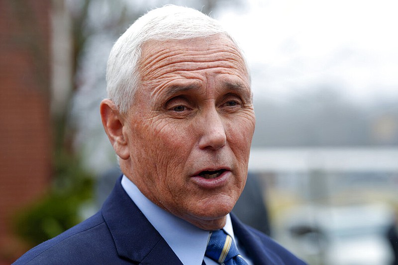 FILE - Former Vice President Mike Pence speaks with reporters, Dec. 6, 2022, at Garden Sanctuary Church of God in Rock Hill, S.C. Documents with classified markings were discovered in former Vice President Pence's Indiana home last week, according to his attorney. (AP/Meg Kinnard, File)