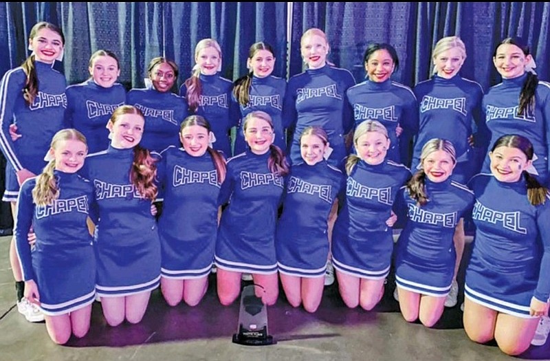 Parkers Chapel cheerleaders smile after finishing 10th at the NCA Nationals last week in Dallas. (Contributed)