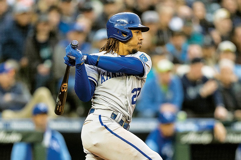 In this April 23, 2022, file photo Adalberto Mondesi bats for the Royals during a game against the Mariners in Seattle. (Associated Press)