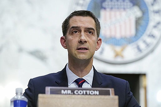 In this file photo Sen. Tom Cotton, R-Ark., questions then-Supreme Court nominee Ketanji Brown Jackson during her Senate Judiciary Committee confirmation hearing on Capitol Hill in Washington, March 22, 2022. (AP Photo/Alex Brandon, File)