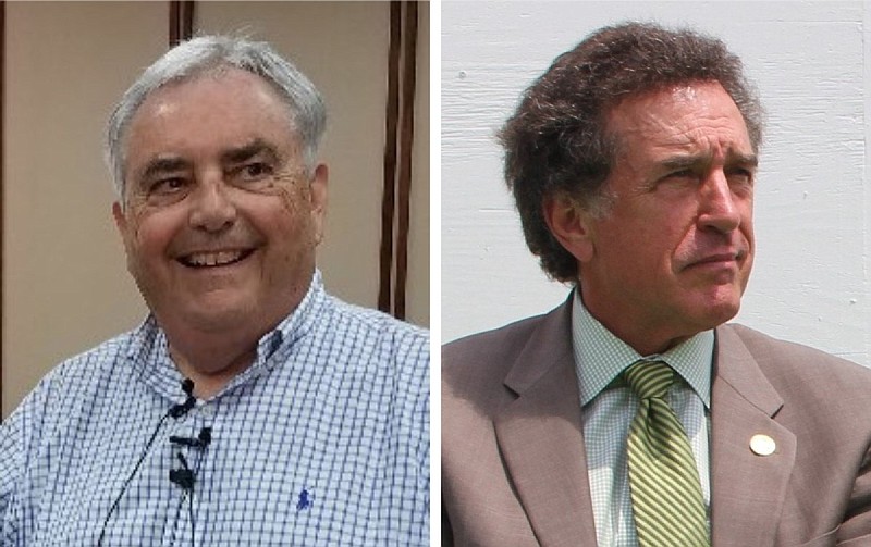 David Haak (left) and Robert Moore Jr. are shown in these file photos from 2019 and 2011, respectively. Gov. Sarah Huckabee Sanders has nominated Haak to the Arkansas Highway Commission. He would replace Moore, who was appointed by then-Gov. Mike Beebe to a 10-year term in 2013. (Left, Texarkana Gazette file photo; right, Arkansas Democrat-Gazette file photo)