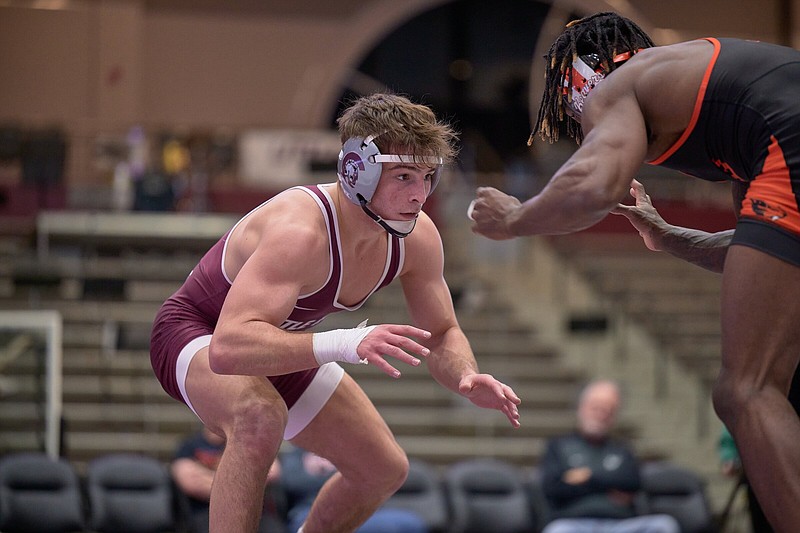 Matty Bianchi (above), along with his brother Joey, are following in the footsteps of their older brother Paul in bringing a passion for wrestling to the UALR program. The younger brothers feed off their close-knit connection for a competitive boost.
(UALR Athletics/Mark Wagner)