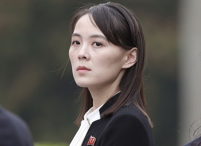 In this March 2, 2019, file photo, Kim Yo Jong, sister of North Korea's leader Kim Jong Un attends a wreath-laying ceremony at Ho Chi Minh Mausoleum in Hanoi, Vietnam. 
 (Jorge Silva/Pool Photo via AP, File)