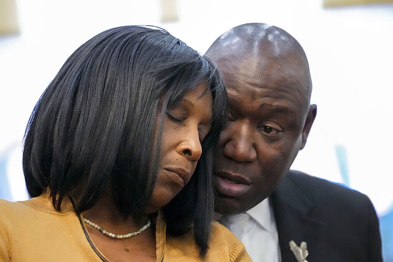 Civil rights Attorney Ben Crump speaks to RowVaughn Wells, mother of Tyre Nichols, who died after being beaten by Memphis police officers, at a news conference with in Memphis, Tenn., Friday, Jan. 27, 2023. (AP/Gerald Herbert)