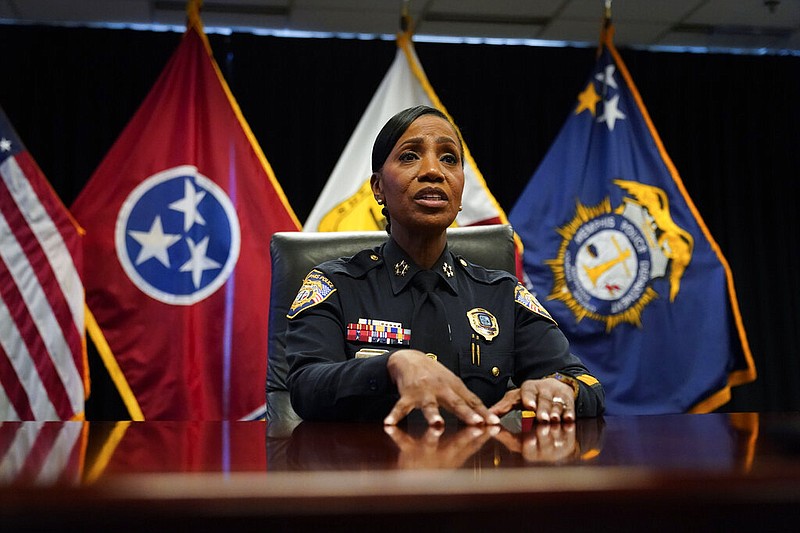 Memphis Police Director Cerelyn Davis speaks during an interview with The Associated Press in Memphis on Friday, Jan. 27, 2023, in advance of the release of police body cam video showing Tyre Nichols being beaten by Memphis police officers. Nichols later died as a result of the incident. (AP/Gerald Herbert)