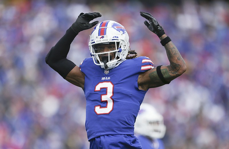 AP photo by Joshua Bessex / Buffalo Bills safety Damar Hamlin reacts after a play during a home game against the Pittsburgh Steelers on Oct. 9, 2022, in Orchard Park, N.Y.