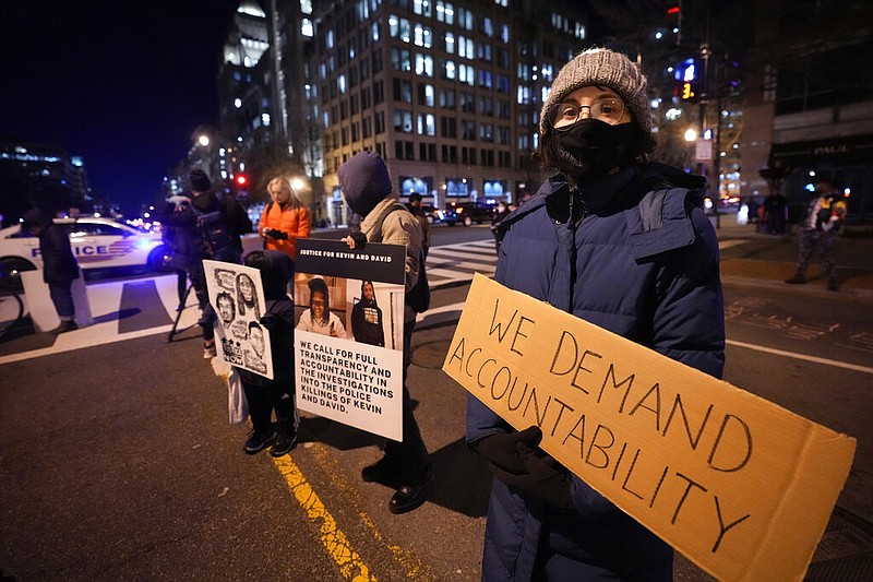 Demonstrators protest Friday, Jan. 27, 2023, in Washington, over the death of Tyre Nichols, who died after being beaten by Memphis police officers on Jan. 7. (AP/Manuel Balce Ceneta)