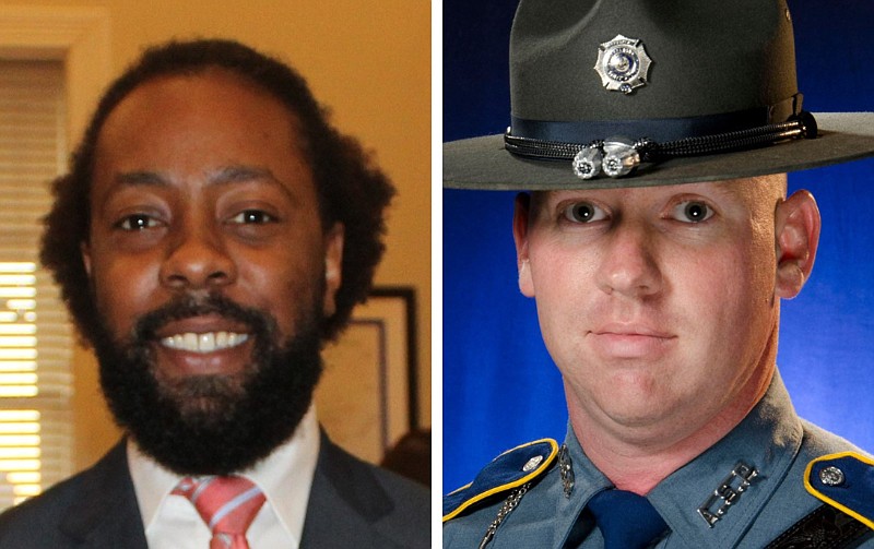 Marion Humphrey Jr. (left) and Arkansas State Police Trooper Steven Payton are shown in these undated file photos. (Left, Arkansas Democrat-Gazette/Rachel O'Neal; right, Arkansas State Police courtesy photo, facebook.com/ARStatePolice)