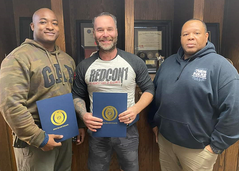 Detective Jeremy Crosby, (left to right) Sgt. Brett Talley and and Lt. Marcus Smith were recognized for helping to catch someone last week who was believed to have stolen a vehicle. (Special to The Commercial)
