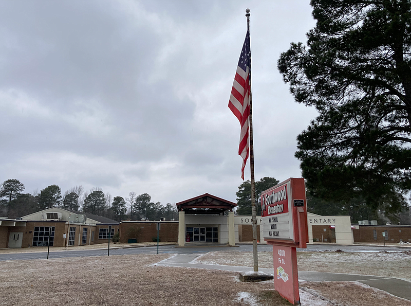 This photo shows the exterior of Southwood Elementary after winter weather, including ice, hit Pine Bluff this week. (Pine Bluff Commercial/Byron Tate)