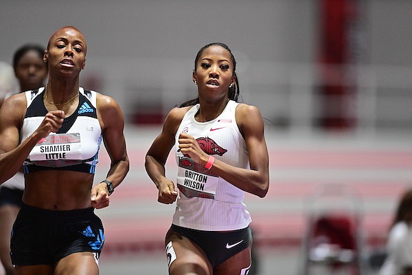 Arkansas' Britton Wilson is shown during the Arkansas Invitational on Friday, Jan. 13, 2023, in Fayetteville.