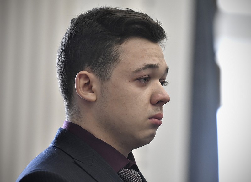 FILE - Kyle Rittenhouse keeps his composure while starting to cry as he is found not guilty on all counts on Nov. 19, 2021, at the Kenosha County Courthouse in Kenosha, Wis. (Sean Krajacic/The Kenosha News via AP, Pool, File)