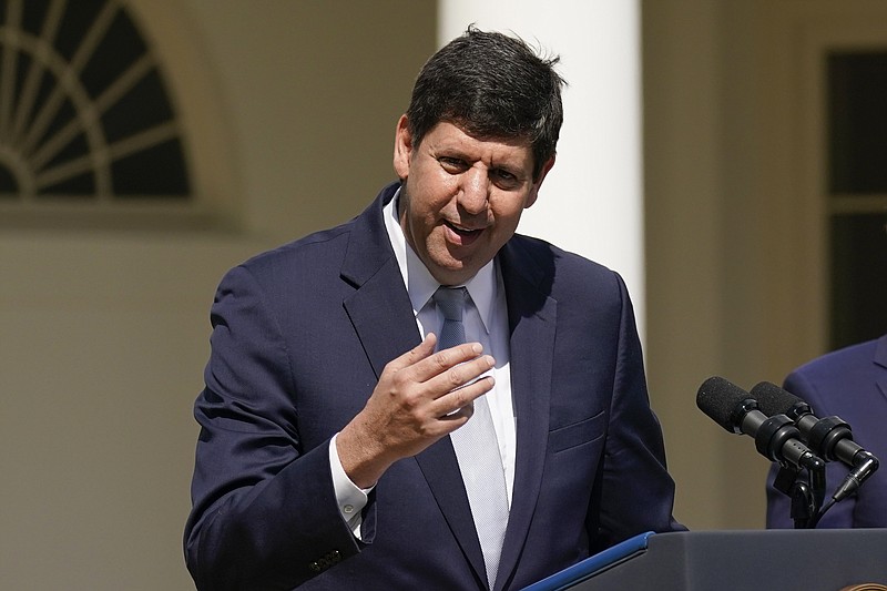 FILE - President Joe Biden's nominee to lead the Bureau of Alcohol, Tobacco, Firearms and Explosives, Steve Dettelbach speaks during an event in the Rose Garden of the White House in Washington, April 11, 2022. (AP Photo/Carolyn Kaster, File)