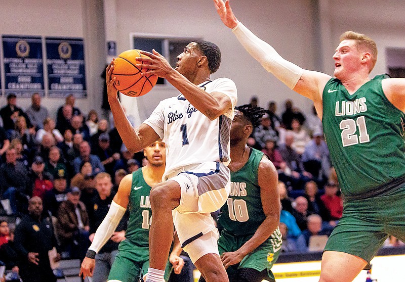 Artese Stapleton of Lincoln drives to the basket in Thursday night’s game against Missouri Southern at Jason Gym. (Josh Cobb/News Tribune)