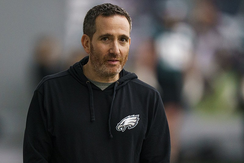 Philadelphia Eagles general manager Howie Roseman watches during an NFL football practice, Thursday, Jan. 26, 2023, in Philadelphia. Roseman, the once-exiled executive who was cast aside for Chip Kelly for a year, returned to lead the Eagles to the franchise’s only Super Bowl title is back again after hitting rock bottom in 2020. 
(AP Photo/Chris Szagola, File)