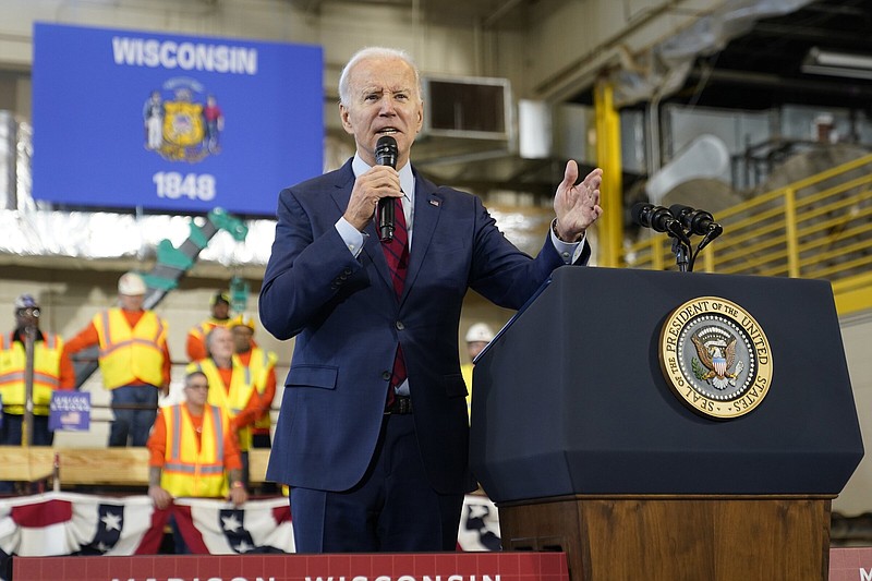 President Joe Biden speaks about his economic agenda Wednesday at a training center in DeForest, Wis.
(AP/Patrick Semansky)