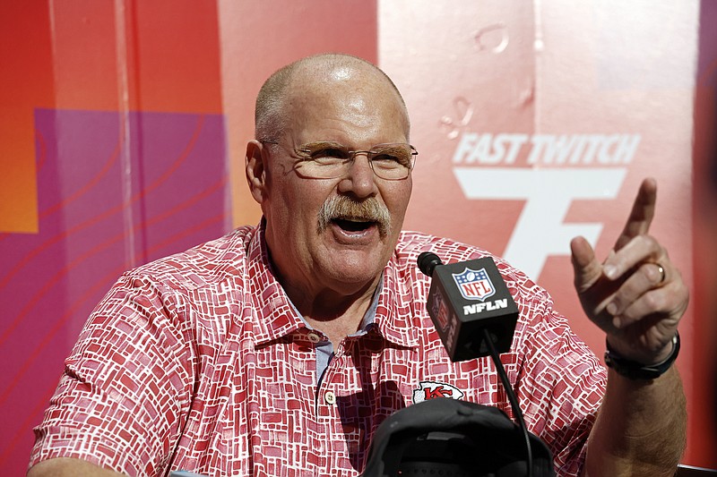 Kansas City Chiefs head coach Andy Reid speaks to the media during the NFL football Super Bowl 57 Opening Night, Monday, Feb. 6, 2023 in Phoenix. (AP Photo/Tyler Kaufman)