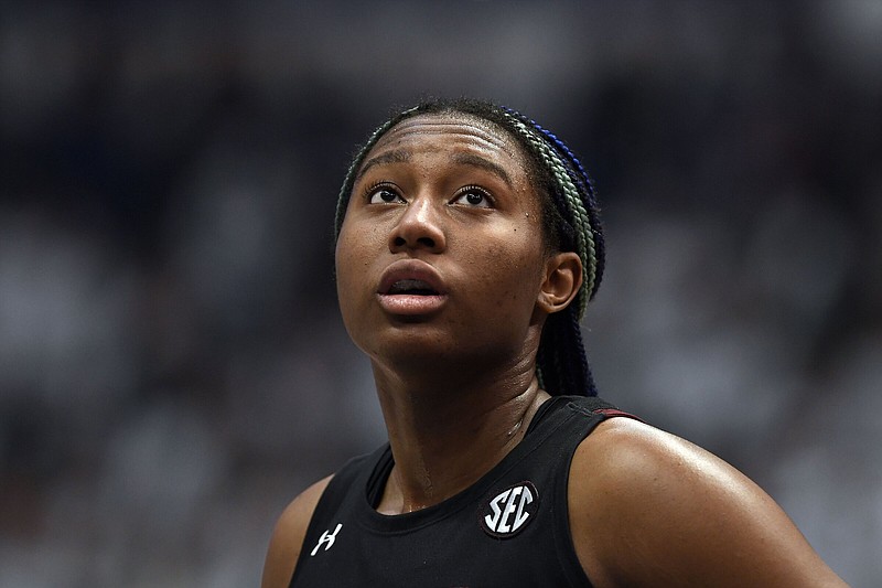 South Carolina's Aliyah Boston in the second half of an NCAA college basketball game against UConn, Sunday, Feb. 5, 2023, in Hartford, Conn. 
(AP Photo/Jessica Hill)