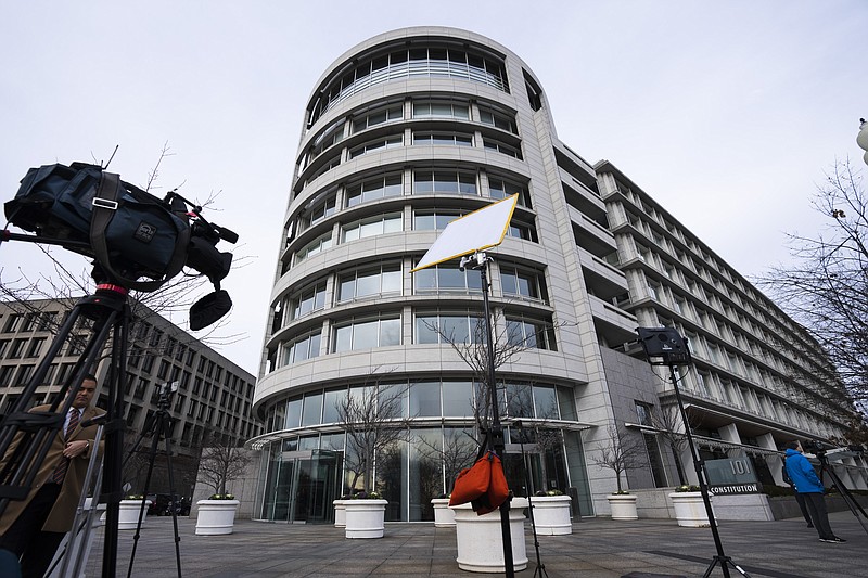 FILE - The building that housed office space of President Joe Biden's former institute, the Penn Biden Center, is seen at the corner of Constitution and Louisiana Avenue NW, in Washington, Jan. 10, 2023. (AP Photo/Manuel Balce Ceneta, File)