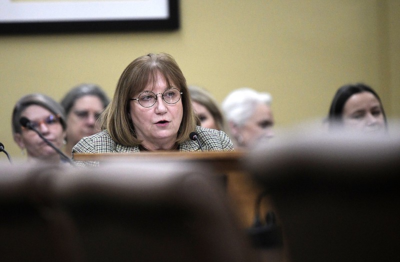 Rep. Frances Cavenaugh, R-Walnut Ridge, presents House Bill 1359, which would abolish certain medical boards and create the Arkansas State Board of Mental Health Professionals, during a meeting of the House Committee on State Agencies and Governmental Affairs at the state Capitol in Little Rock on Wednesday.
(Arkansas Democrat-Gazette/Stephen Swofford)