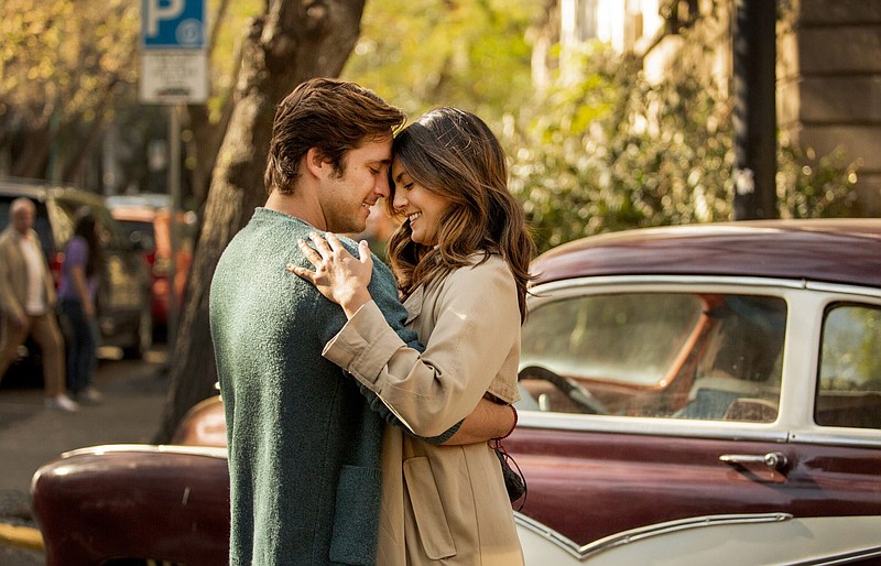 Junior hotel manager Alejandro (Diego Boneta) secretly hooks up with in-demand actress Sophie (Monica Barbaro) in the Paramount+ movie “At Midnight.”