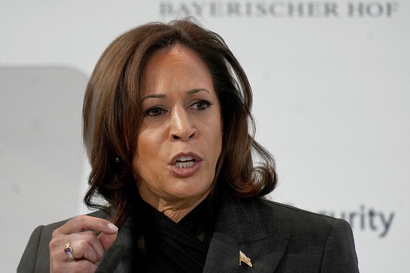 Vice President of the United States Kamala Harris speaks at the Munich Security Conference in Munich, Saturday, Feb. 18, 2023. (AP/Michael Probst)