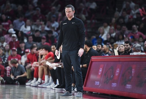 Georgia coach Mike White is shown during a game against Arkansas on Tuesday, Feb. 21, 2023, in Fayetteville.
