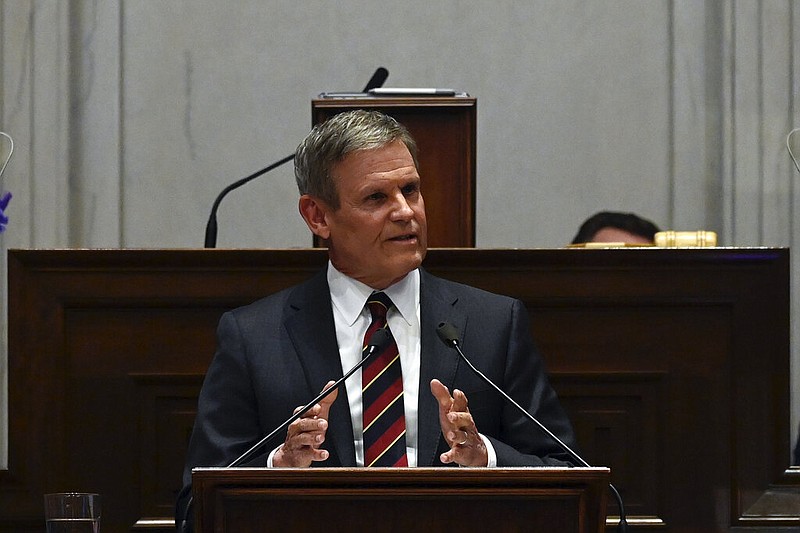 Tennessee Gov. Bill Lee delivers his State of the State Address in the House Chamber, Monday, Feb. 6, 2023, in Nashville, Tenn. (AP Photo/Mark Zaleski)