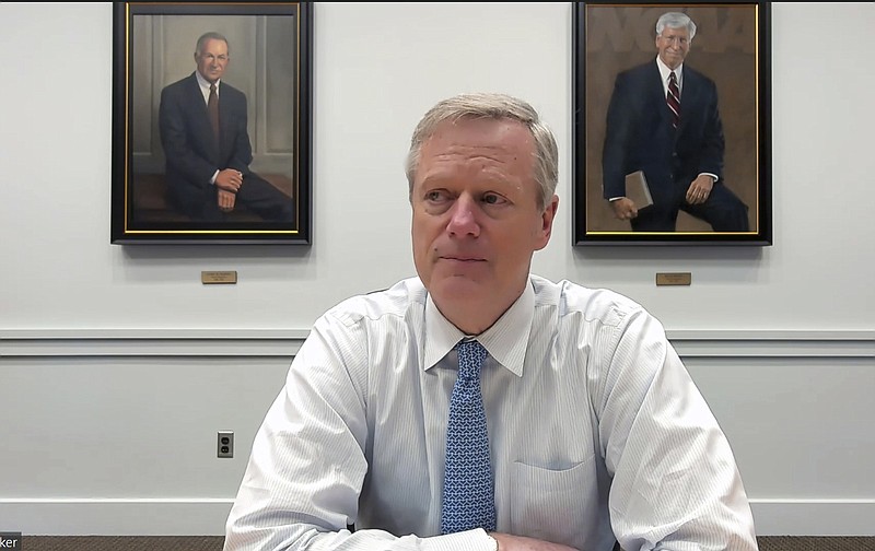 This photo from video shows NCAA president Charlie Baker. Former Massachusetts Gov. Charlie Baker is starting his new job as president of the NCAA this week. Baker says the NCAA needs help from Congress in the form of a federal law to govern NIL. But Baker brings a different way of thinking about regulating NIL. He views the athletes as the consumers in a burgeoning market that lacks transparency and is littered with unqualified and even unscrupulous actors. (AP Photo/Ralph Russo)