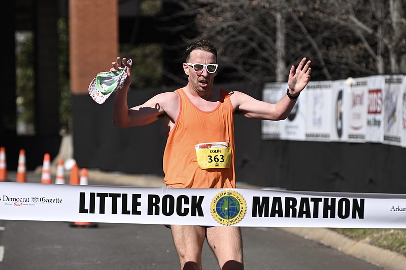Colin Boerger is the winner of the 2023 Little Rock Marathon men's race. (Arkansas Democrat-Gazette/Staci Vandagriff)