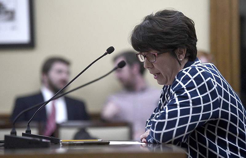 Arkansas Rep. Mary Bentley, R-Perryville, presents Senate Bill 307, which would create a monument on the state Capitol grounds to unborn children, during a meeting of the House Committee on State Agencies and Governmental Affairs at the Capitol on Wednesday.
(Arkansas Democrat-Gazette/Stephen Swofford)