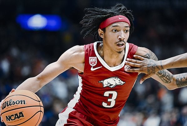 Arkansas guard Nick Smith is shown during a game against Auburn at the SEC Tournament on Thursday, March 9, 2023, in Nashville, Tenn.