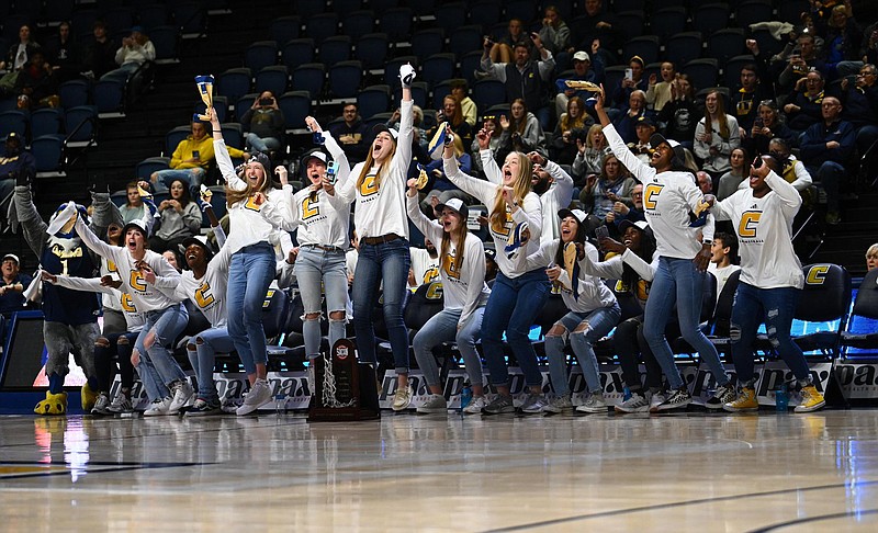 UTC Athletics photo by Ray Soldana / Members of the UTC women's basketball team react to finding out they will face Virginia Tech in the first round of the NCAA tournament Friday in Blacksburg, Va.