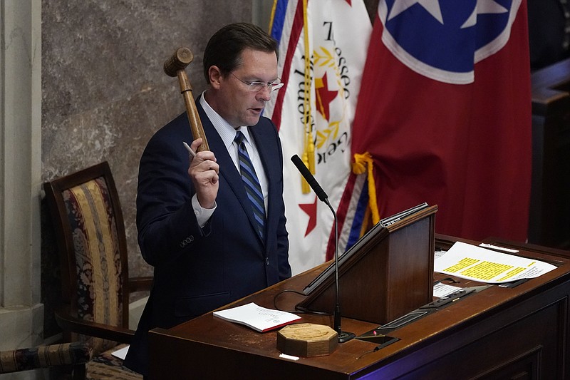 House Speaker Cameron Sexton, R-Crossville, raises the gavel Wednesday, Oct. 27, 2021, in Nashville, Tenn. (AP Photo/Mark Humphrey)