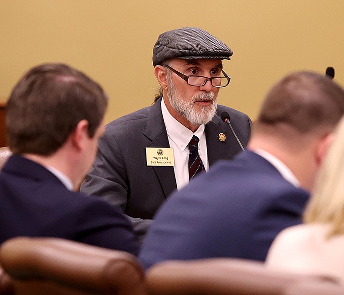 Rep. Wayne Long, R-Bradford, addresses the House Education Committee about HB1468 at the Arkansas state Capitol on Tuesday, March 14, 2023. (Arkansas Democrat-Gazette/Colin Murphey)