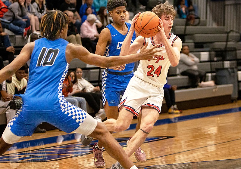 Jefferson City's Rowen Buffington looks to move the ball during a Class 5 District 5 Tournament first-round game earlier this month against Capital City at Capital City High School. (Josh Cobb/News Tribune)